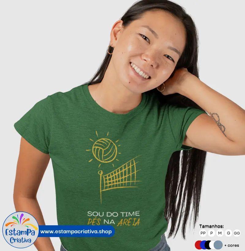 Camiseta Criativa Feminina "Sou do time Pés Na Areia"