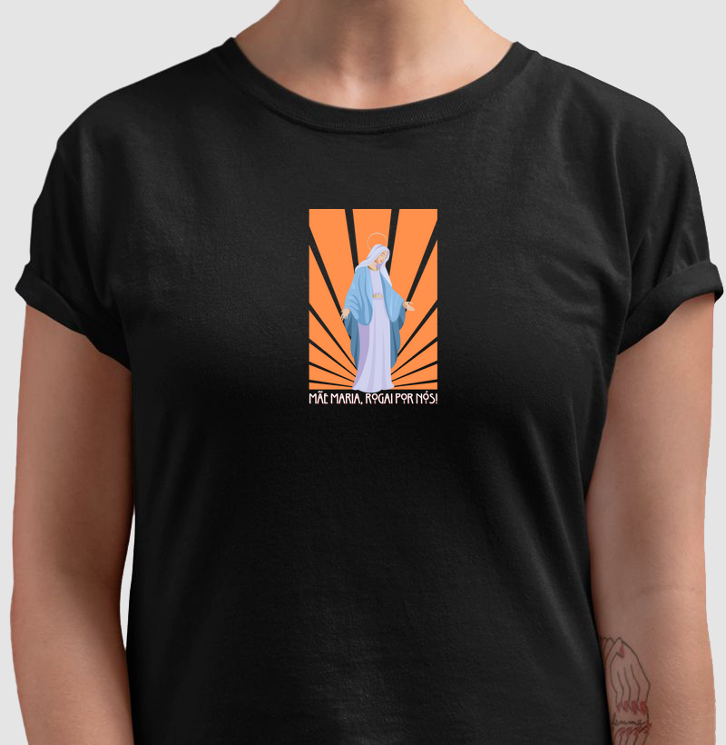 Camiseta Rogai por Nós Preta Feminina