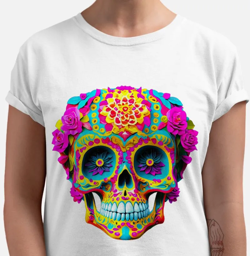 Caveira Mexicana flores e cores