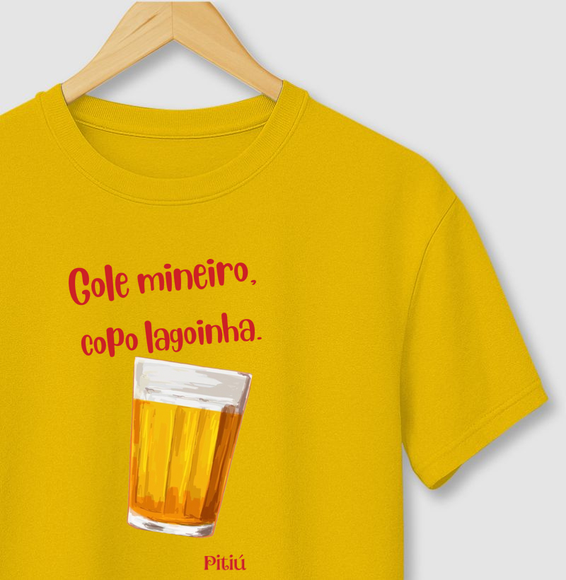 Camiseta Amarela – Gole mineiro, copo lagoinha – Pitiú