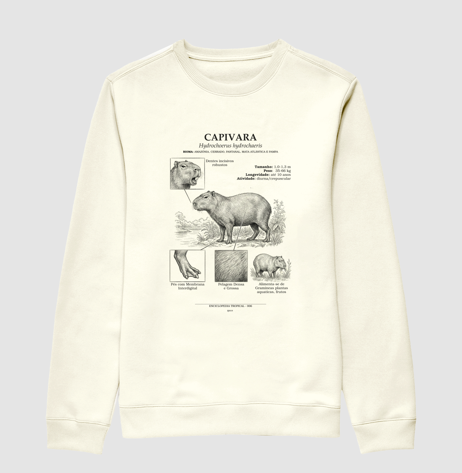 Suéter Moletom Capivara Vintage | Coleção Enciclopédia Tropical