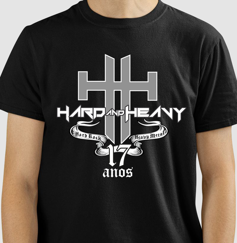 CAMISETA COM ESTAMPA HARD AND HEAVY 17 ANOS CINZA