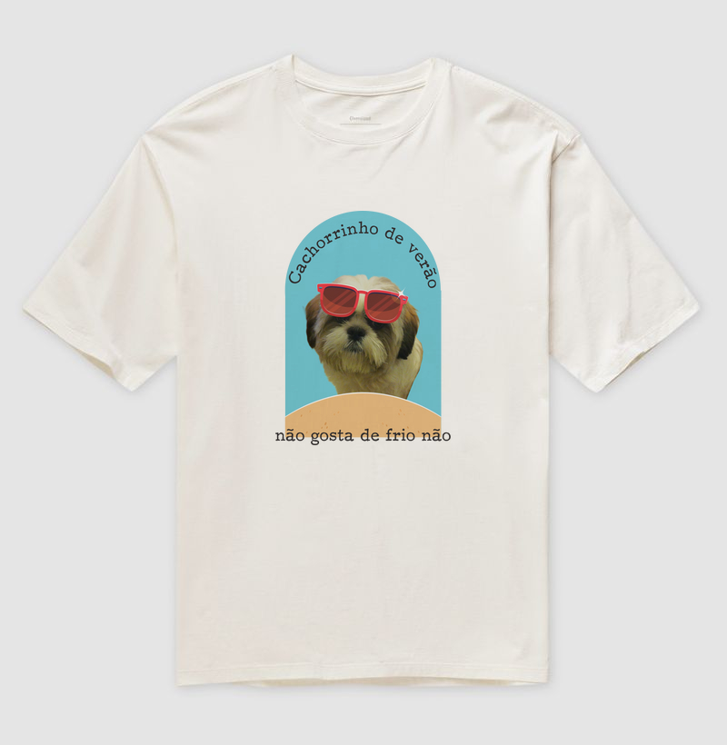 Camiseta Oversized Shih Tzu Cachorrinho de Verão
