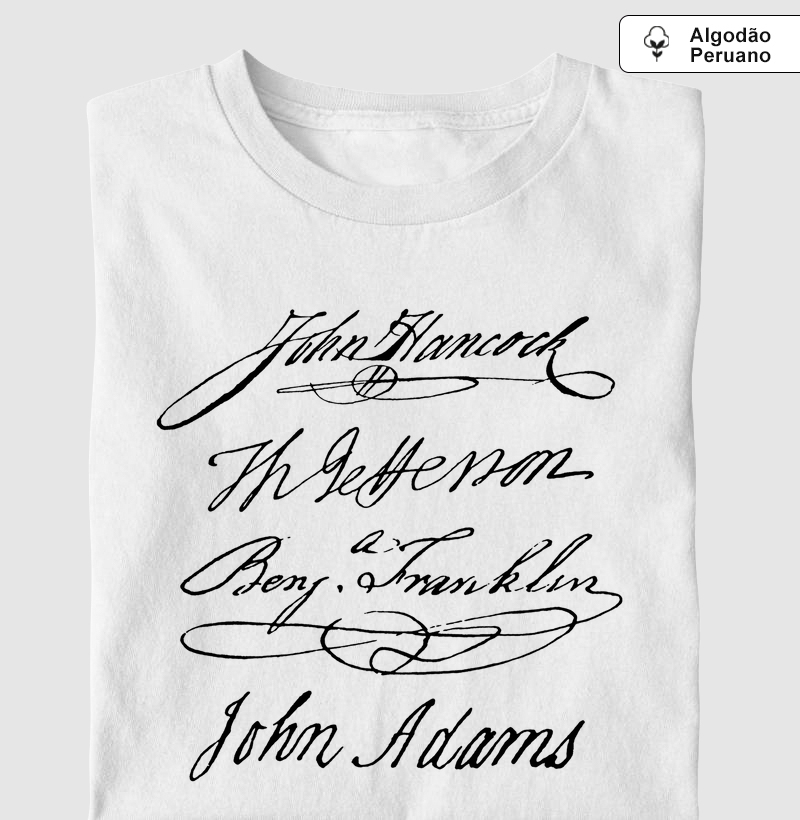 Camiseta Algodão Peruano Assinaturas dos Pais Fundadores