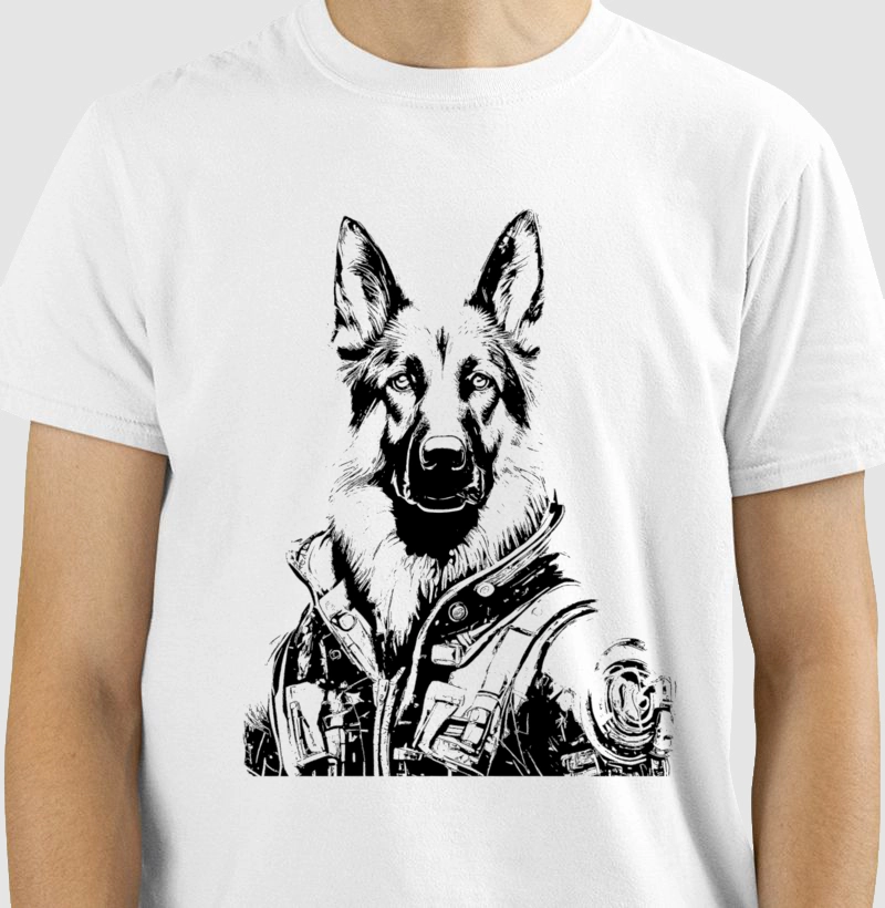 Camiseta Pastor Alemão Cyberpunk futurista!
