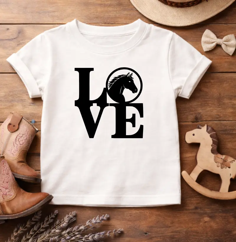 Camiseta Infantil Love & Horse 100% Algodão Premium