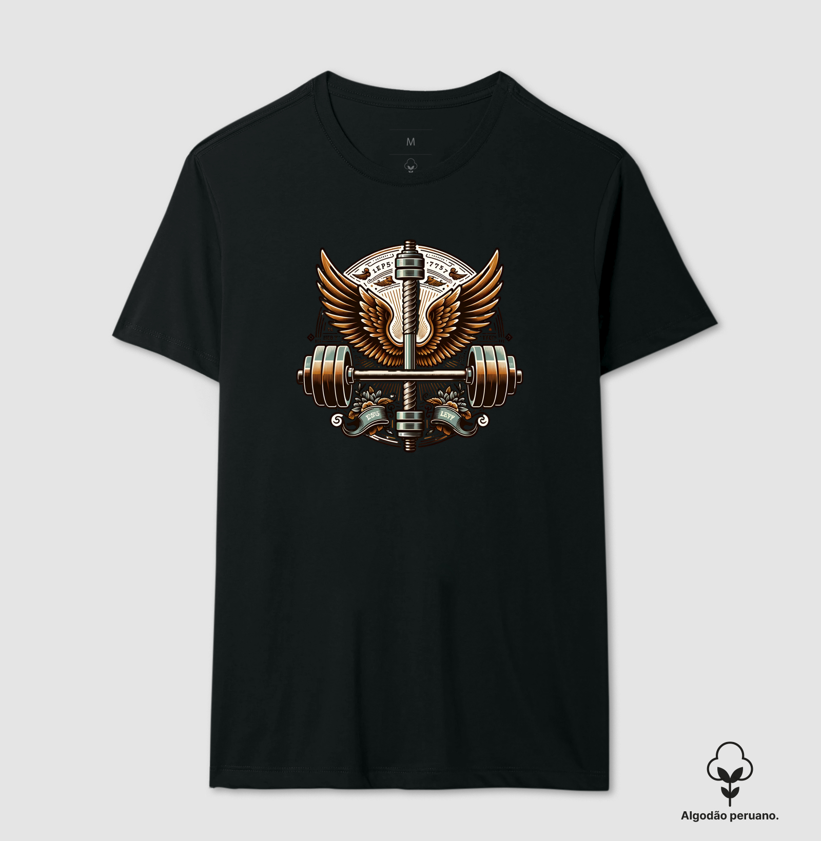 Força Vintage | Barra Clássica com Asas | Camiseta fitness retrô