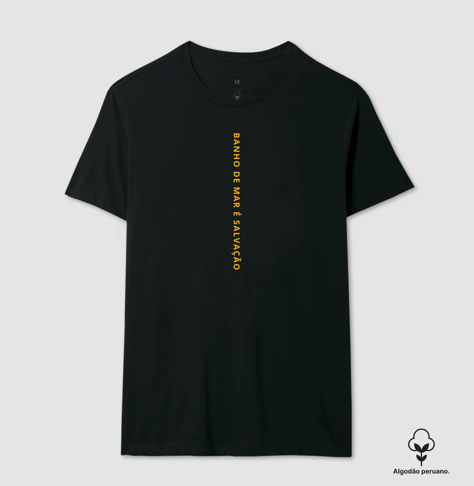 Camiseta Algodão Peruano Banho de Mar é Salvação Amarela