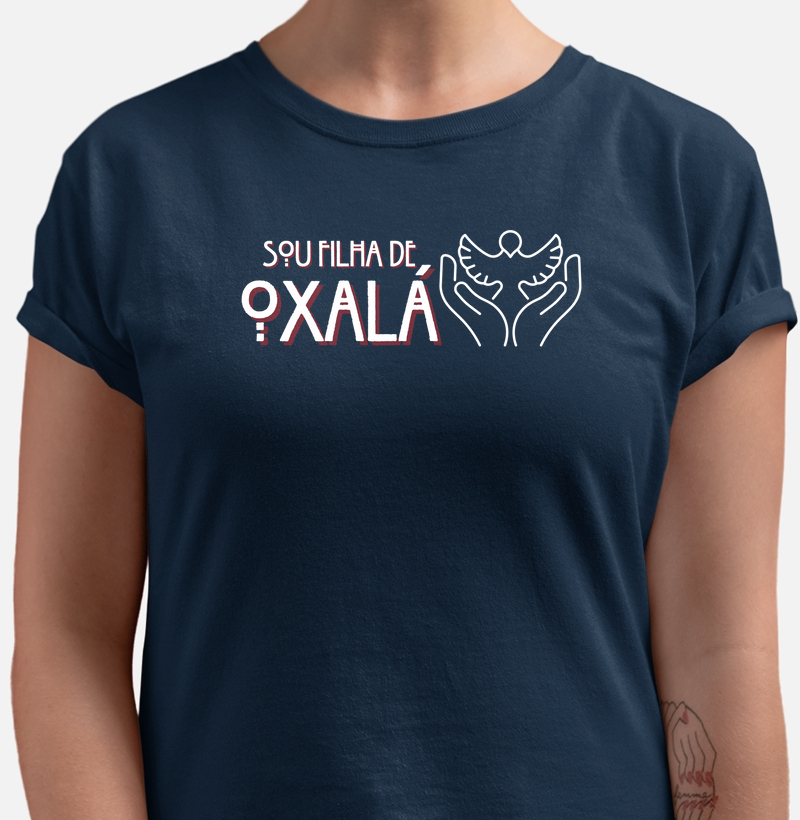 Camiseta Filha de Oxalá Sombreada Azul Marinho Feminina