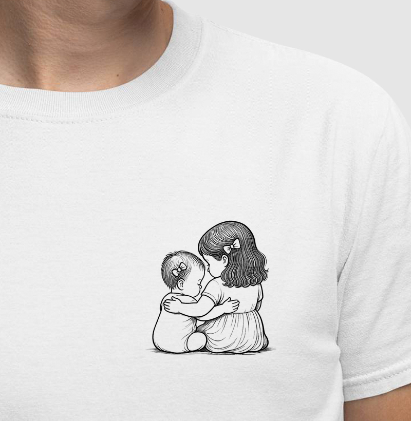 Abraço - criança menina 2 anos e bebê memina 6 meses - lacinhos no cabelo