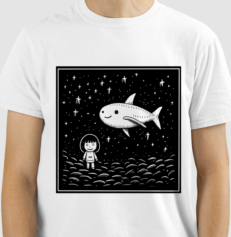 Camiseta Tubarão e Menina