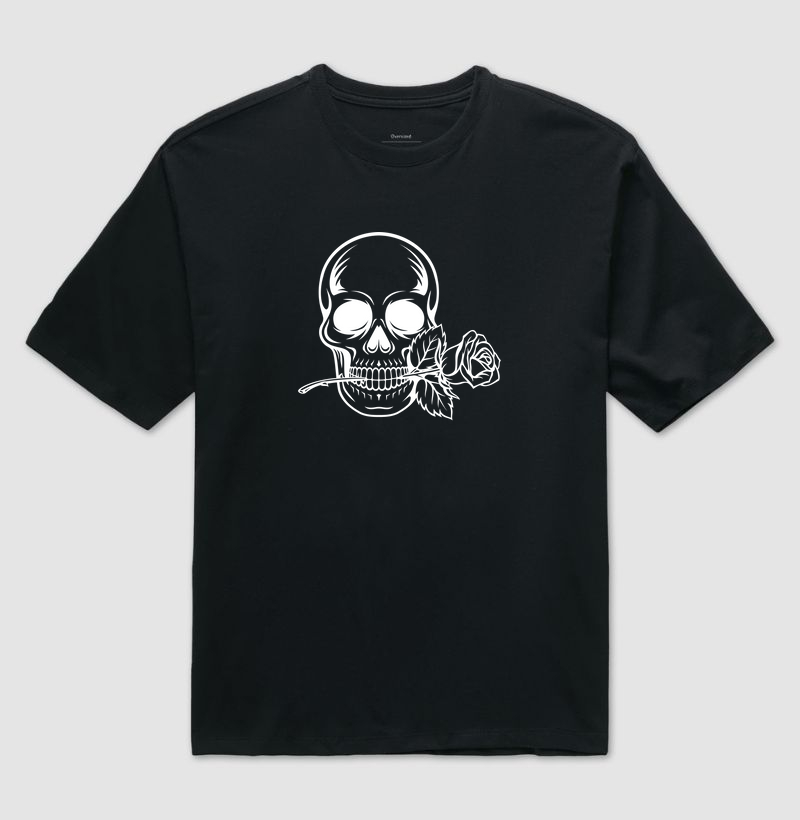 Caveira branca com rosa  