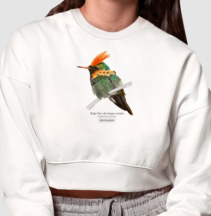 Aves do Brasil - Beija-flor-de-leque-canela - Moletom Cropeed