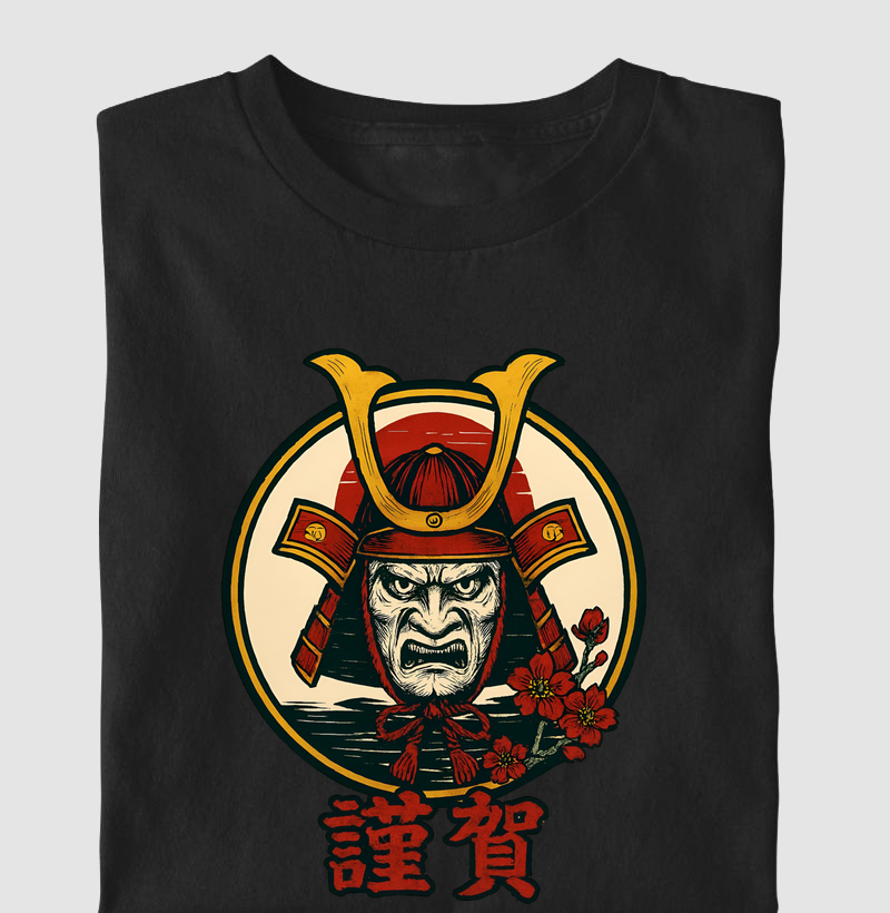 Estampa: Honra Samurai – 謙賀 (Kenga) “A Força que Nasce da Disciplina”