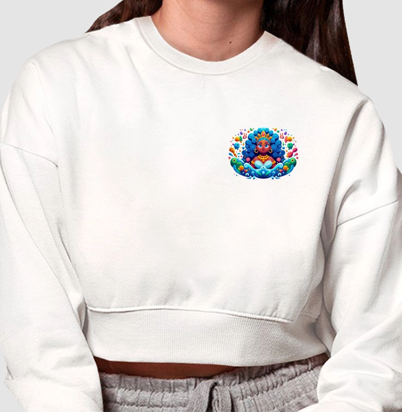 Moletom Cropped 100% Algodão - Yemanjá bolso