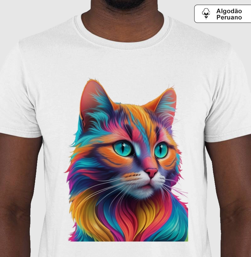 Camiseta Algodão Peruano Gato Aquarela
