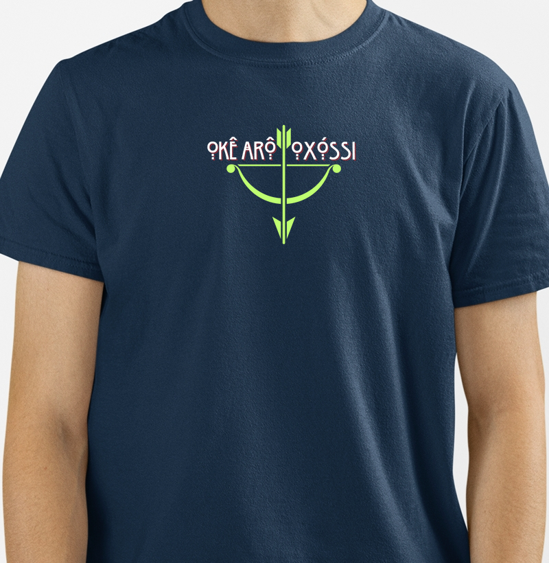 Camiseta Akê Arô Oxóssi Sombreada Azul Marinho Masc.