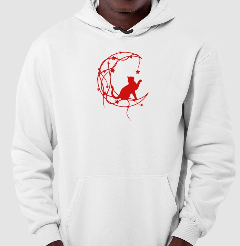 Gato, Lua e estrelas. - Moletom Hoodie