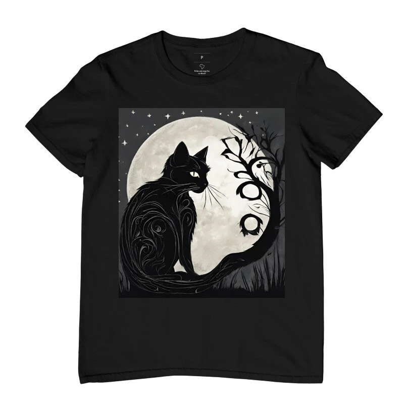 Camiseta B t-shirts Gato Preto ao Luar