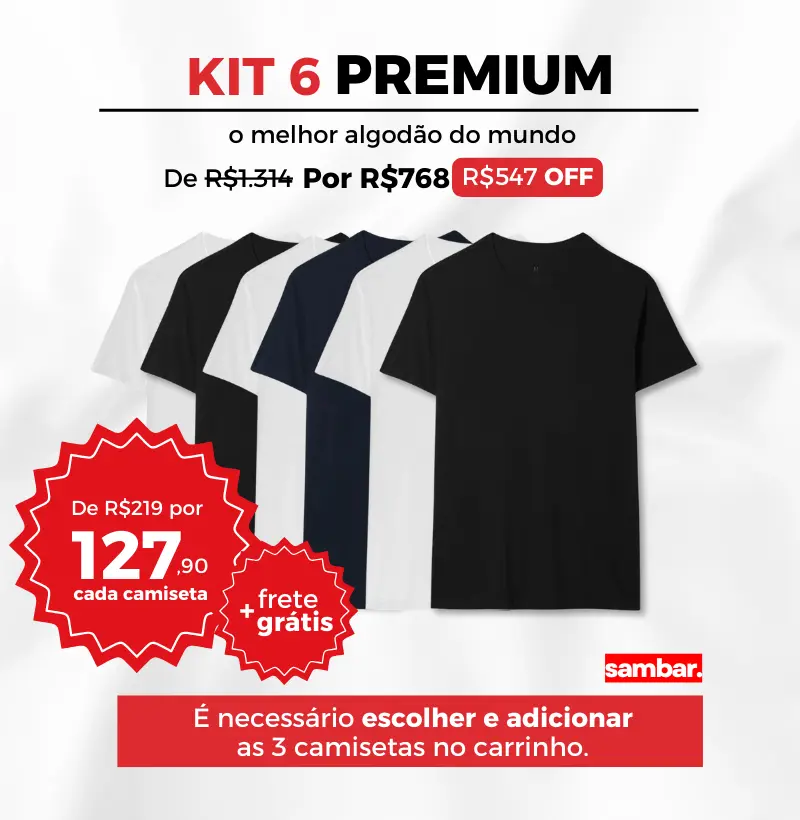 KIT 6 Premium Lisas - $127/un + Frete Grátis | Necessário adicionar as 6 camisas no carrinho.
