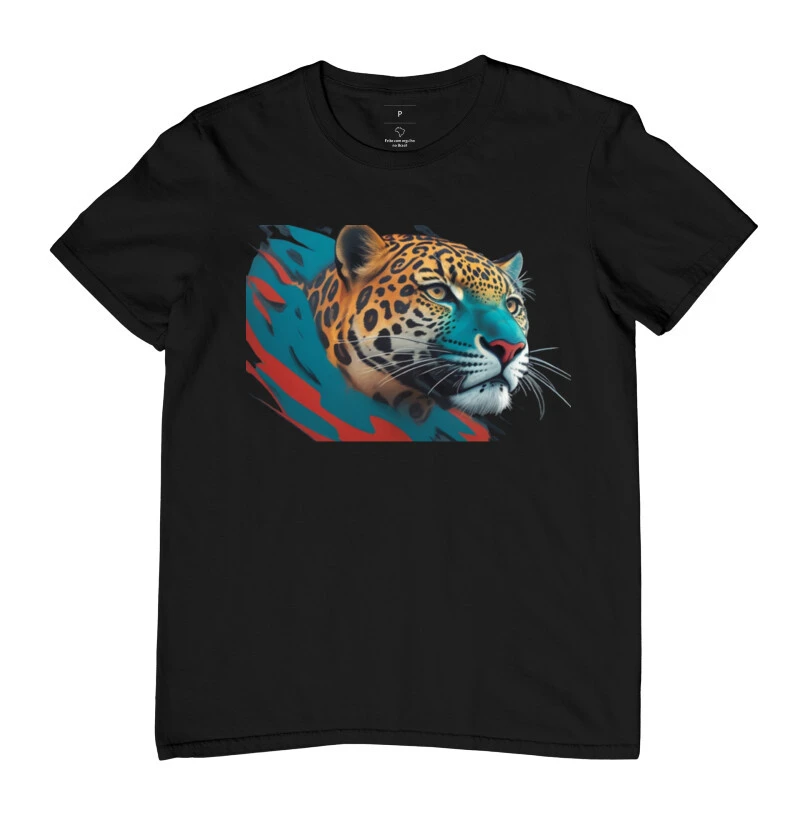 Camiseta de onça pintada aquarela azul