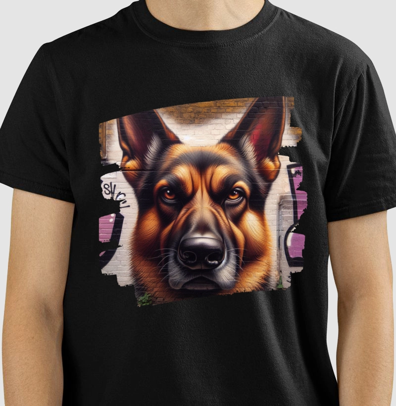 Camiseta Pastor Alemão arte urbana, graffiti em parede!