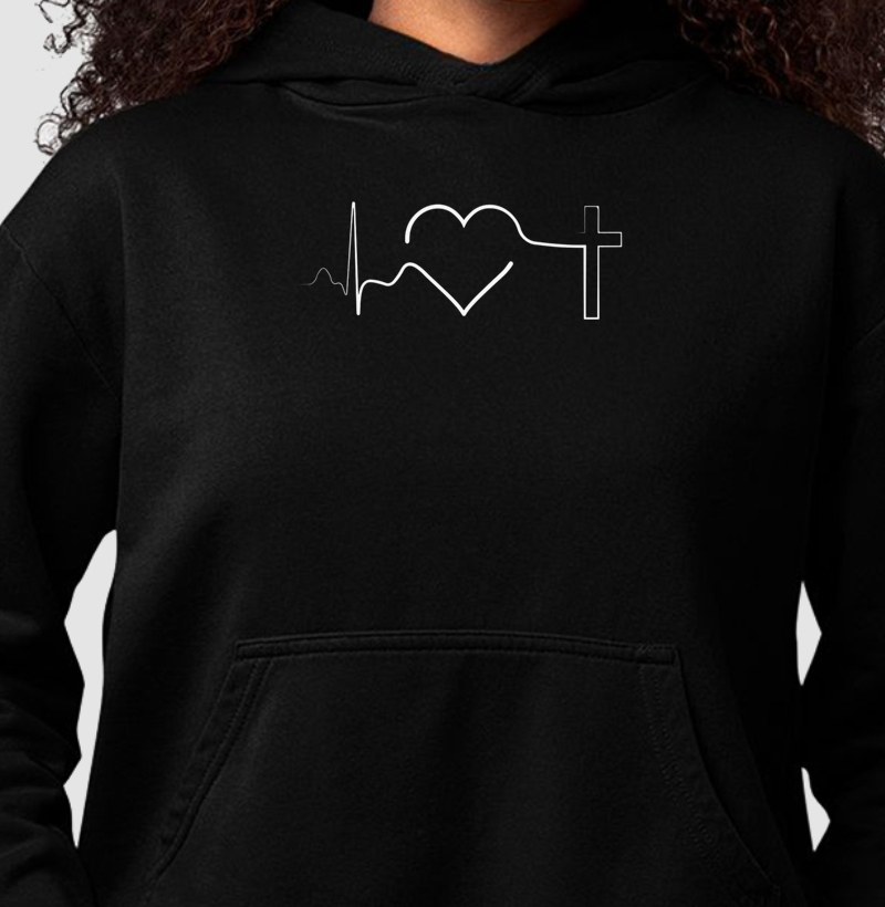 Moletom c/ capuz Feminino - Batimento, amor e fé