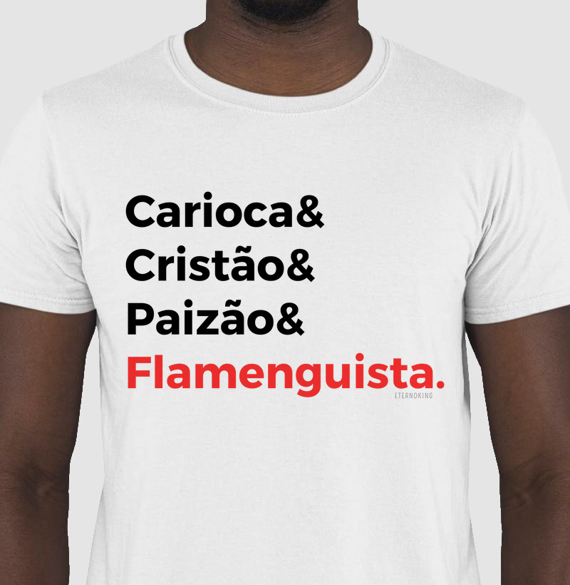 Camiseta cristã marca Eterno King com frases de fé "Carioca, Paizão Rubro-Negro" em letras pretas