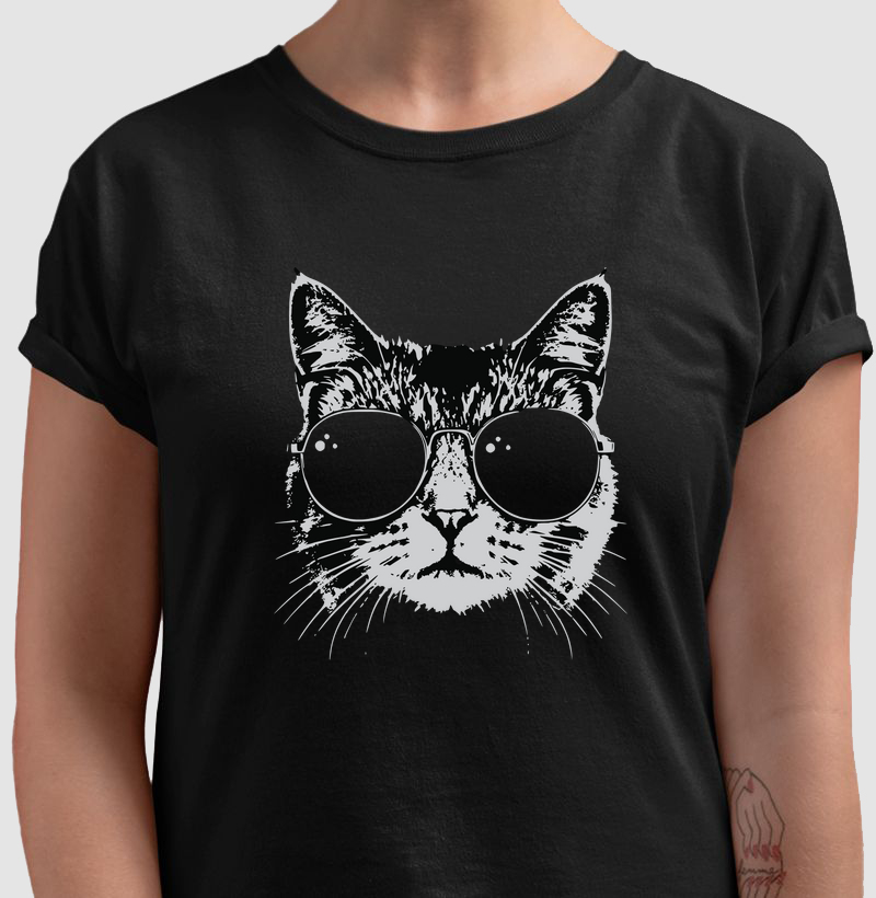 Camiseta Personalizada Gato de Óculos Escuros Preta