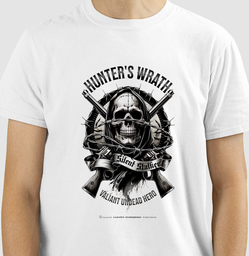 Camisa Hunters Wrath White Preta Masculina