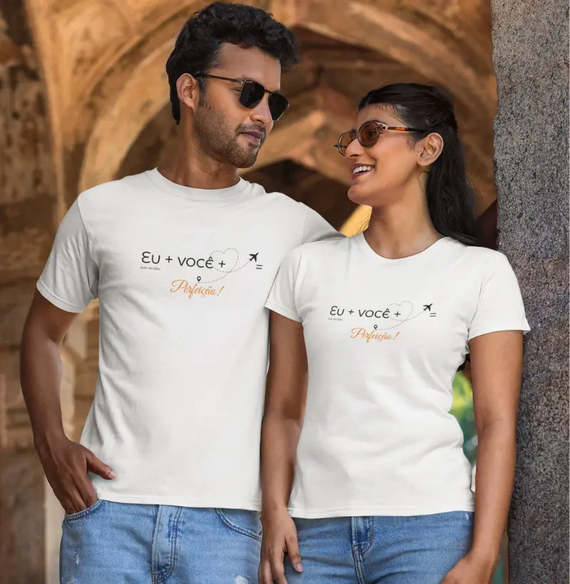 Camiseta para os casais viajantes | EU+ VOCÊ + VIAGEM = PERFEIÇÃO
