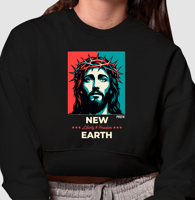 Moletom Cropped com Estampa - New Earth City