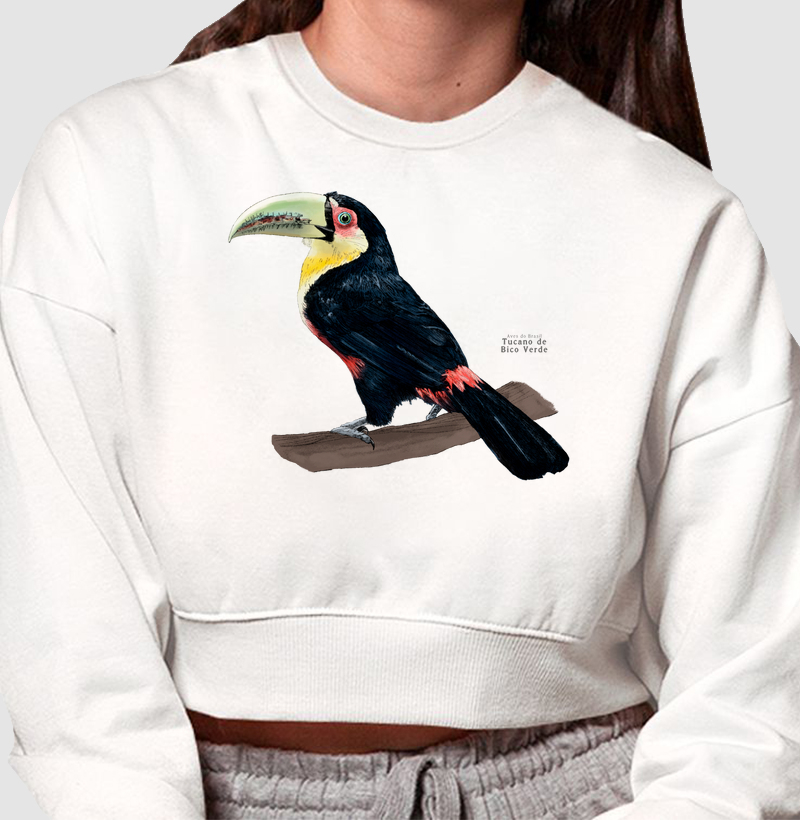 Aves do Brasil - Tucano de Bico Verde - Moletom Cropped