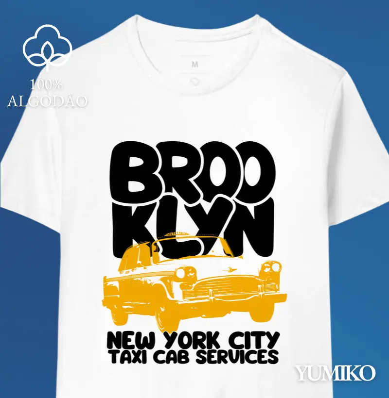 Tshirt em Algodão com Estampa Brooklyn - New York City Taxi Cab