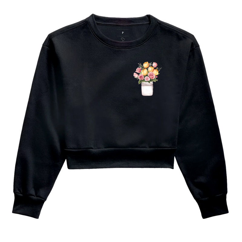 Moletom Cropped Pote de Flores