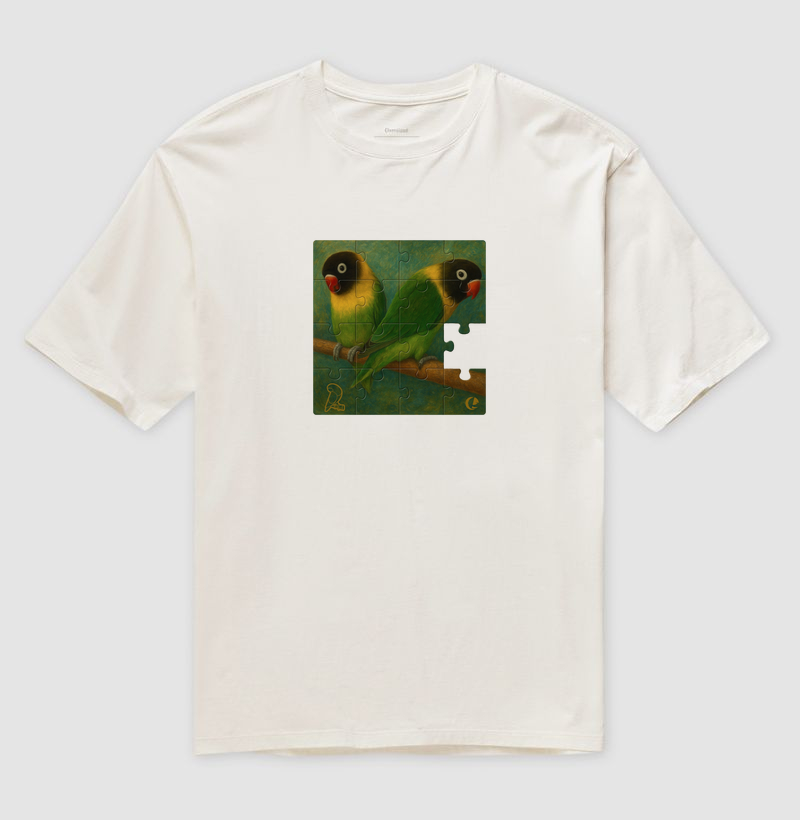 Camiseta Oversized - Quebra Cabeça Agapornis