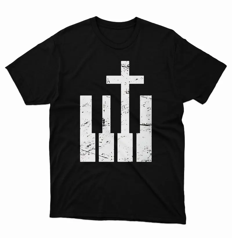 Camiseta Música e Fé: A Cruz do Piano