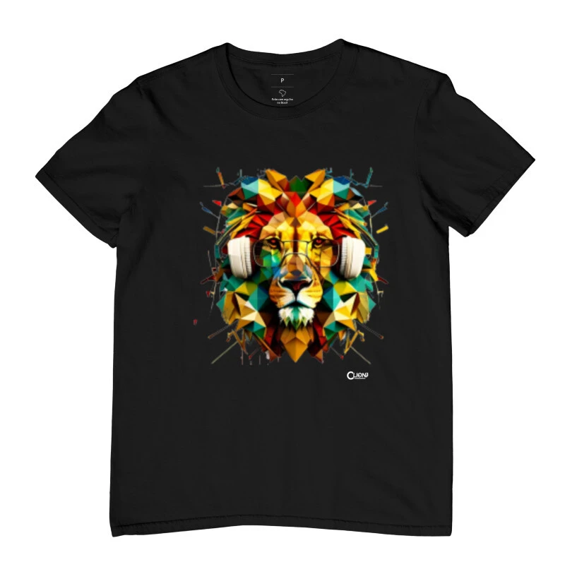 camiseta leao fone óculos