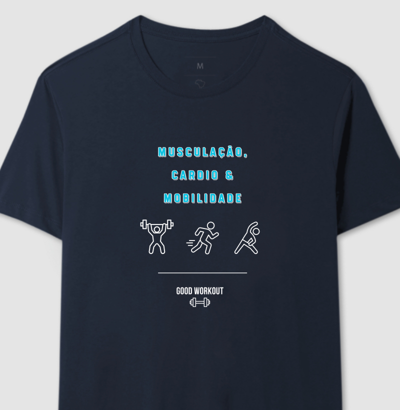 T-shirt Musculação, Cardio e Mobilidade Azul Marinho