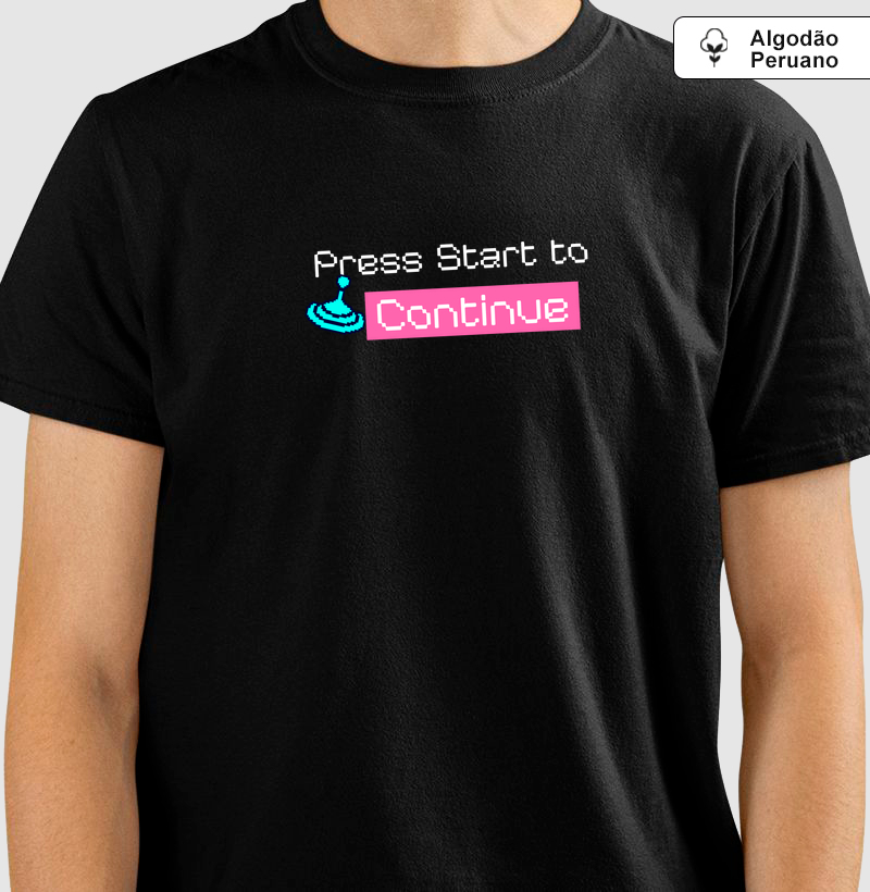 Camiseta “Press Start to Continue" em Algodão Peruano