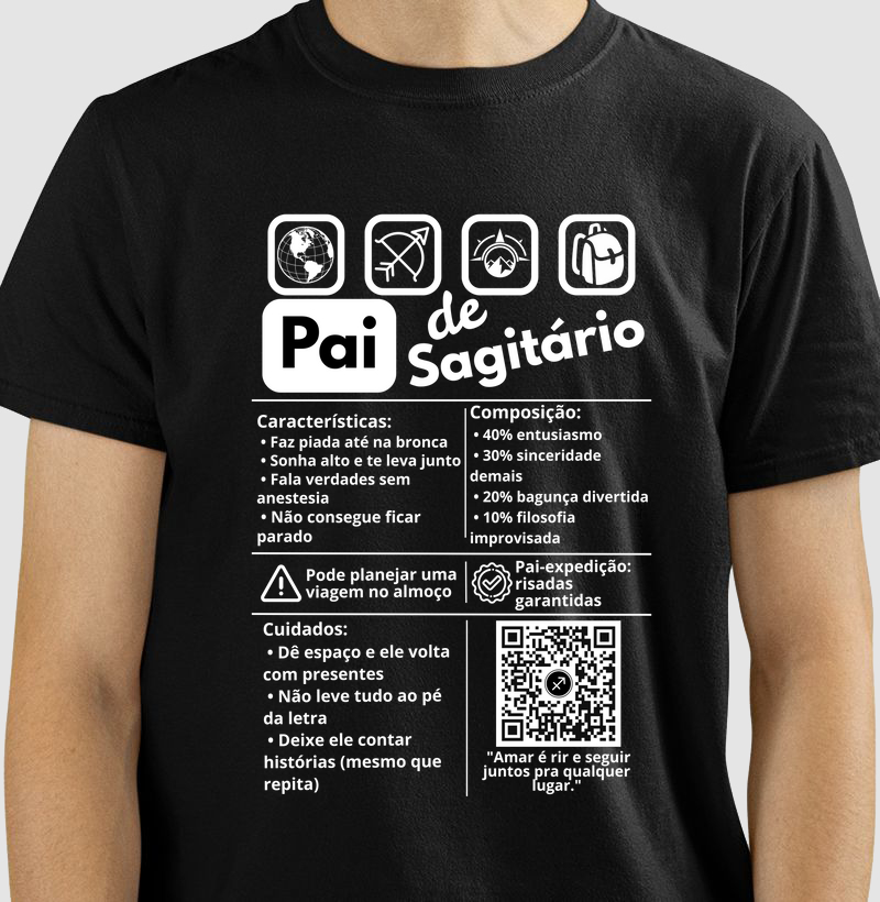 Camiseta Pai de Sagitário – Aventuras, Risadas e Liberdade