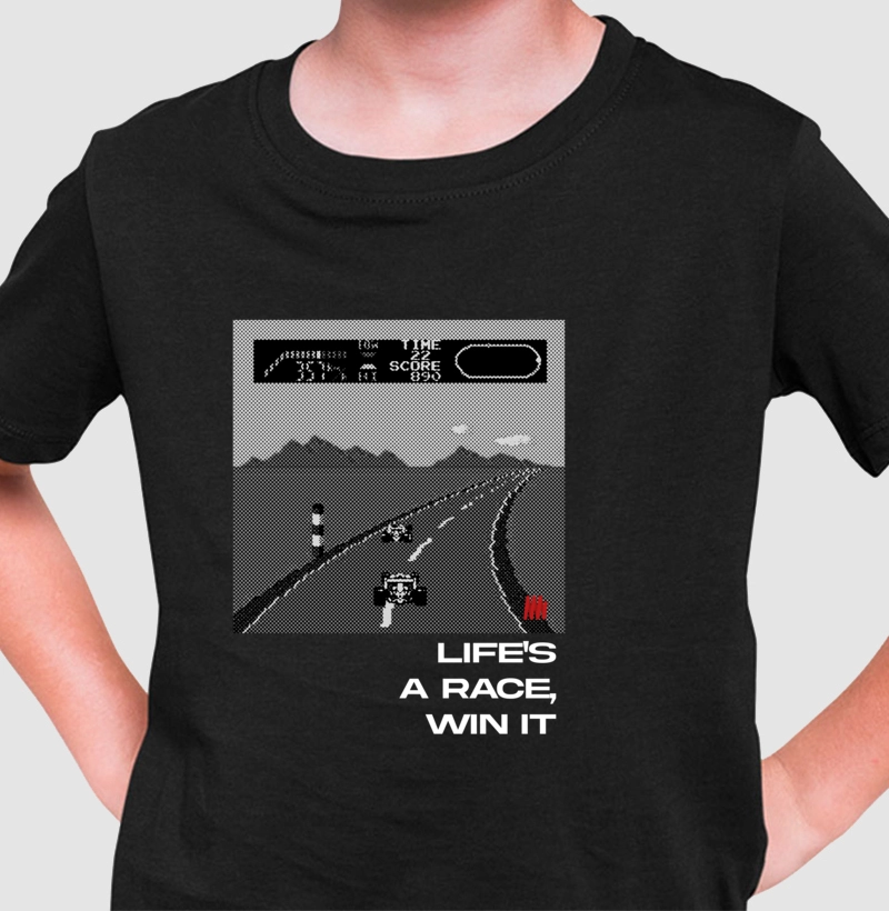 Camiseta Infantil - Life's a Race - Preta - Kikoautos - by Reserva Ink 