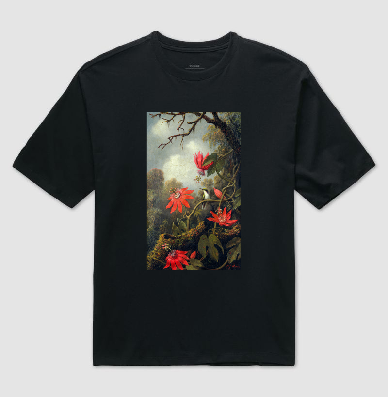 Hummingbird and Passionflowers