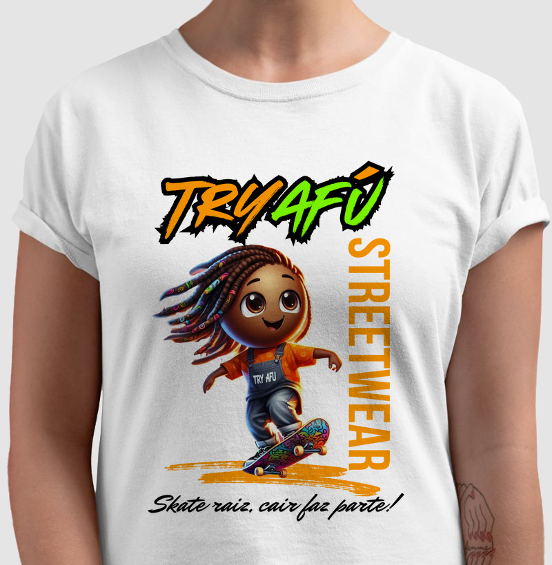 🔥🛹 CAMISETA ESTAMPA EXCLUSIVA TRY AFÚ – SKATE RAIZ: CAIR FAZ PARTE! 🛹💥