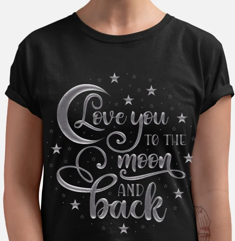 Love you to the moon and back silver texture cetim