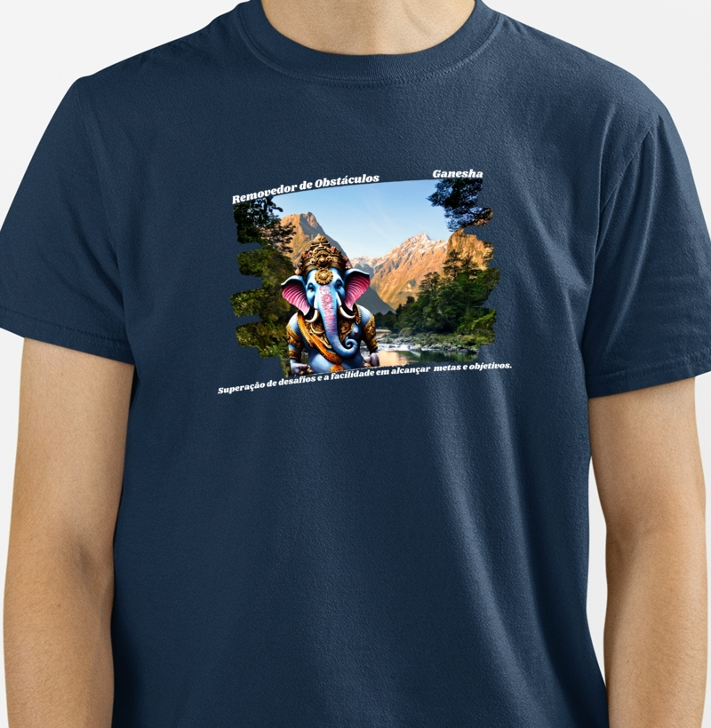 Camiseta Masculina Arquétipo Ganesha Removedor de Obstáculos Letras Brancas