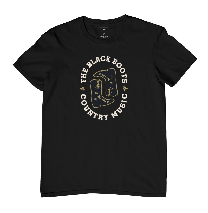 Camiseta Preta Masculina - Black Boots Country Music