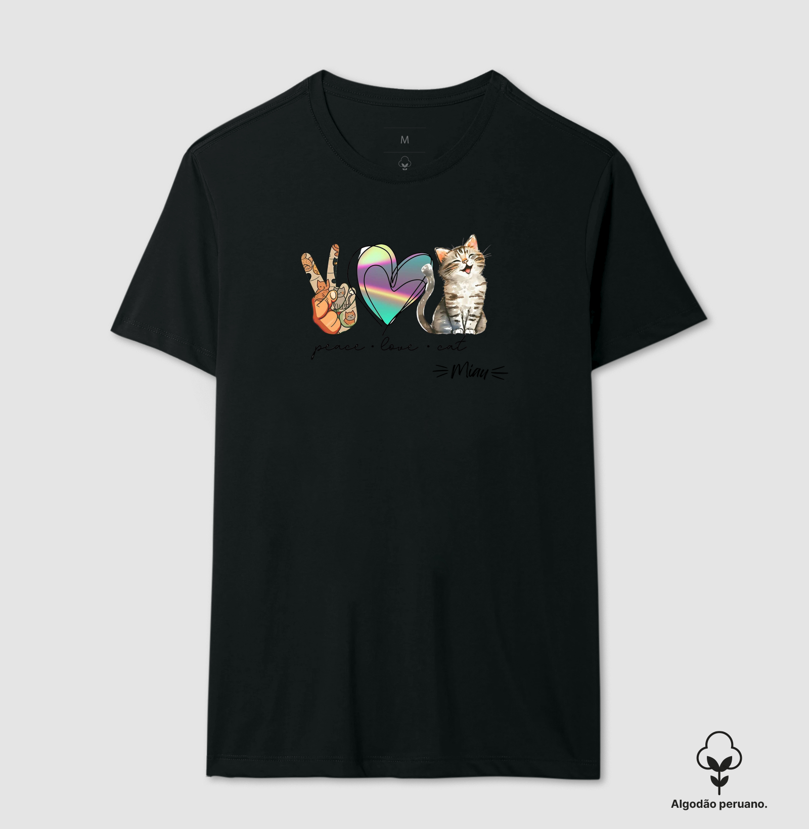 Camiseta Miau Paz Amor e Gato