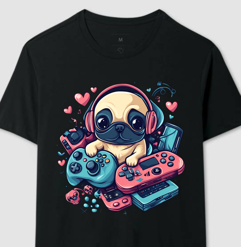 Camisa cachorro pug gamer 1