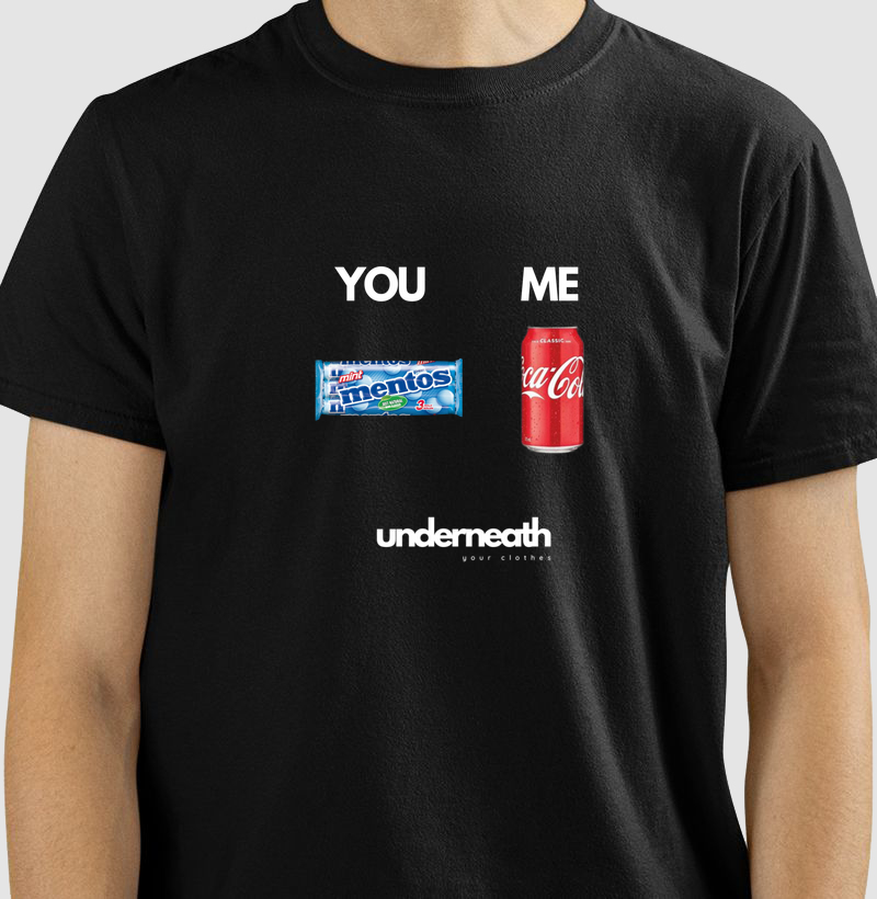 camiseta mentos & coke 